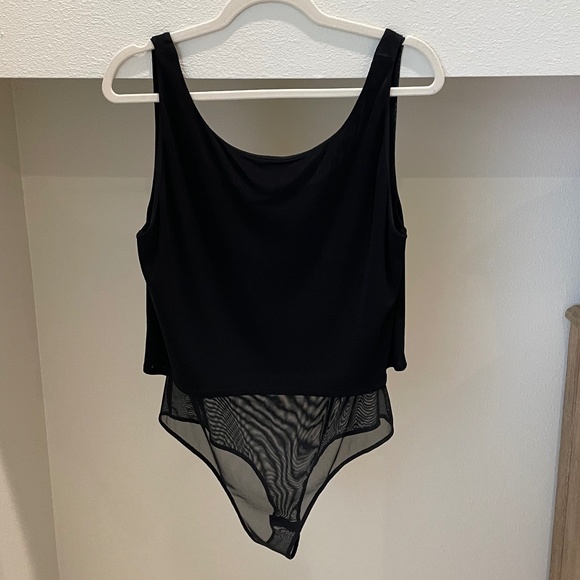 Studio Black Double Layered Sheer / Mesh Tank Bodysuit (Size L) - Picture 3 of 4